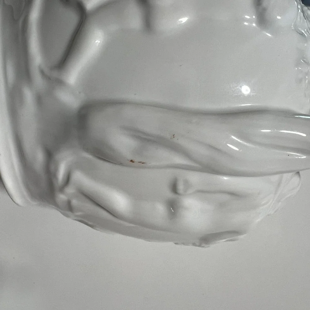 Vintage White Glass Cherub Pitcher Embossed Grape Vine Relief molded Victorian‎